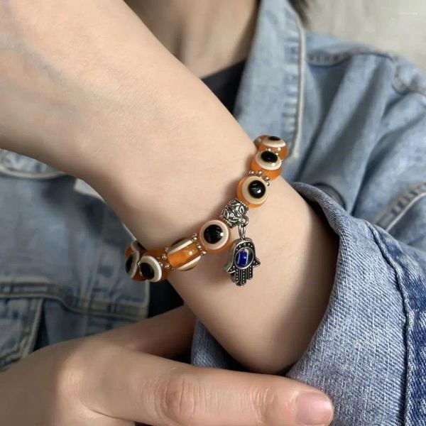 Pulseras de eslabones retro encantador turco cuerda elástica amistad amistad mujeres afortunadas pulsera metal demonio ojo estilo coreano cadena de mano