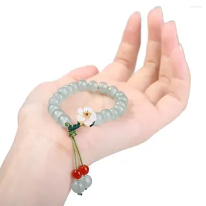 Pulseras de eslabones Joyería de estilo chino retro Borla Brazaletes de esmeralda Flor Jade Mujer Cadena de mano Cuentas Mujeres