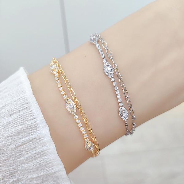 Lien Bracelets Rétro Double Couche Bracelet Pour Femmes Mode Cheval Oeil Zircon Main Chaîne Belle Fille Exquis Bijoux En Gros