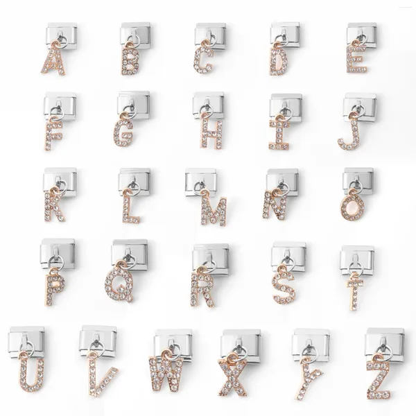 Bracelets à maillons rétro personnalisés, Module de A à Z, 26 lettres, breloques, maillons italiens, adaptés à la fabrication de bijoux en acier inoxydable de 9mm, DIY
