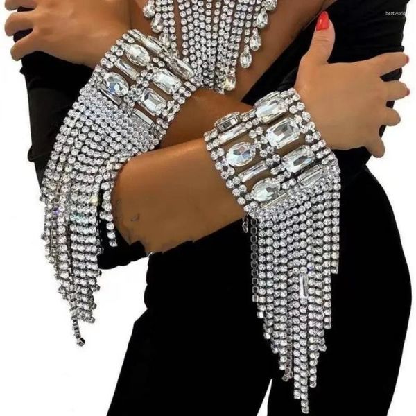 Pulseras de enlace Drinestone Long con pulsera de mano con pulsera de manos Joyas de boda para mujeres Regalo de brazalete de encanto de cristal magnífico