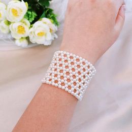 Link Armbanden Romantische Bedelarmband Handgemaakte Breien Witte Imitatie Parel Bangle Multilayer Vrouwelijke Bruidssieraden Cadeau