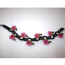 Lien Bracelets Fleur Rose Romantique Pour Filles Floral Autriche Cristal Rose BlingBling