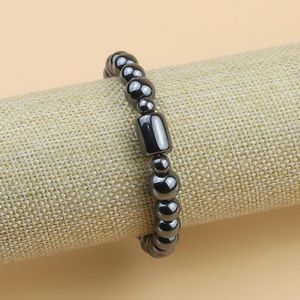 Lien Bracelets Perles Rondes Pendentif Cylindrique Unisexe Non Magnétique Bracelet Extensible Pour Homme Neutre Naturel Hématite Pierre Bijoux