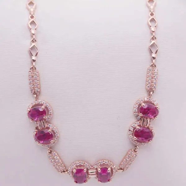 Pulseras de enlace Ruso 585 Incrustación de oro púrpura Pulsera de piedra roja Mujeres Tendencia de moda Luz de lujo plateado 18k rosa