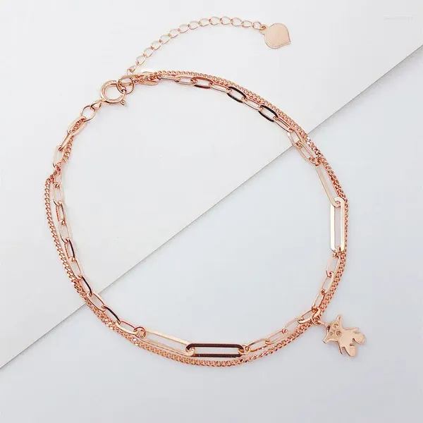 Pulseras de eslabones Ruso 585 Oro púrpura Joyería para mujer Chapado en 14K Moda rosa Lindo Temperamento pequeño Personajes de dibujos animados Pulsera Huba