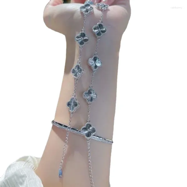 Pulseras de enlace S925 Láser de plata esterlina Five Flower Four Clover Bracelet Version Corea