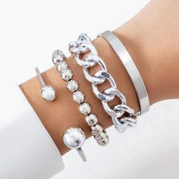 Salircon – Bracelets à maillons, 4 pièces, bohème, boule acrylique, perles, Punk, métal épais, chaîne cubaine, bijoux à la mode pour femmes