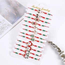 Link Armbanden Kerstman Kerstarmband Unisex Kerstboom Bells Hanger 12st Sieraden Set Rode Touw Ketting Accessoires Geschenken