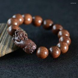 Bracelets à maillons, Sculpture faite à la main, en soie dorée, bois de santal, Pixiu, jeu culturel, perle de bouddha, cadeau pour hommes, simplicité