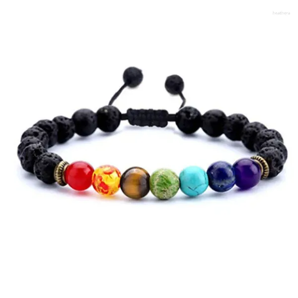 Pulseras de eslabones Pulsera de energía de siete pulsos Lapislázuli Ojo de tigre Trenzado Rueda de yoga con cuentas BR1112