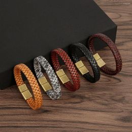 Link Armbanden SGMAN Hoge Kwaliteit Handgeweven Leer Mannen Trendy Punk Magnetische Sluiting Gevlochten Charme Armbanden Sieraden Gift Groothandel