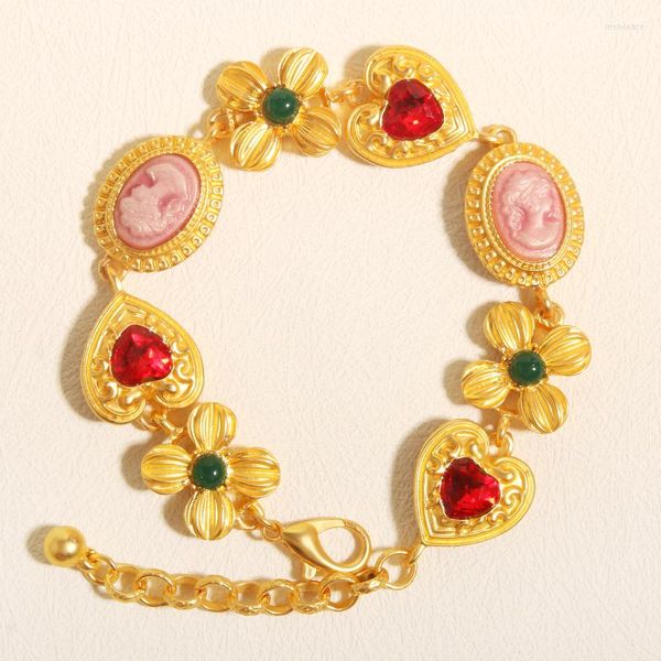 Pulseras de eslabones Sheilabox, pulsera de flores hecha a mano única Vintage con camafeo acrílico de circón, colección de joyas para mujer