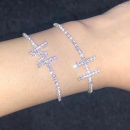 Pulseras de eslabones brillantes con diamantes de imitación, cadena de tenis, pulsera inicial, letras del alfabeto de la A a la Z, joyería para mujeres, regalos de cumpleaños