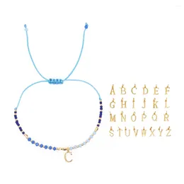 Link Armbanden Shinus 2024 Trendy Multi Blue Seed Handgemaakte Mode-sieraden 26 Letter Stack Crystal Luck Boho Kralen Armband voor Vrouwen Mannen