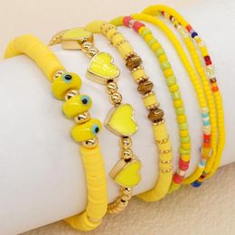 Bracelets à maillons Shinus Boho tendance 5 pièces, ensemble de perles jaunes, chaîne empilable faite à la main, bijoux pour femmes et hommes, cadeau d'amitié, 2024