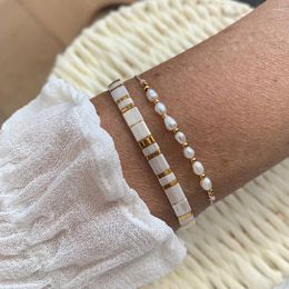 Link Armbanden Shinus Tila Freshwater Pearl Stack Sets 2 PCS Gifts 2024 Fashion Boho Style Simple Jewelry For Women Men