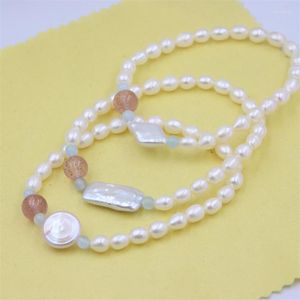 Linkarmbanden korte cirkel steen aquamarine aardbeien diamant rechthoek roud barok een watervrish parel pearl brecelet elastisch touw sieraden voor