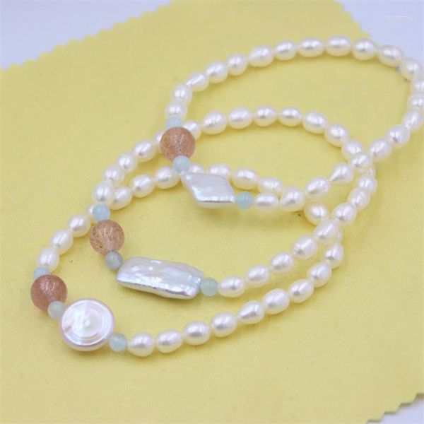 Lien Bracelets Court Cercle Pierre Aigue-Marine Fraise Diamant Rectangle Roud Baroque Waterfresh Pearl Brecelet Elastique Corde Bijoux Pour