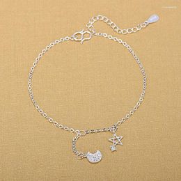 Link Armbanden Zilver Kleur Sieraden Star Moon Charm Enkelbandje Voor Vrouwen Meisjes Vriend Voet Barefoot Been