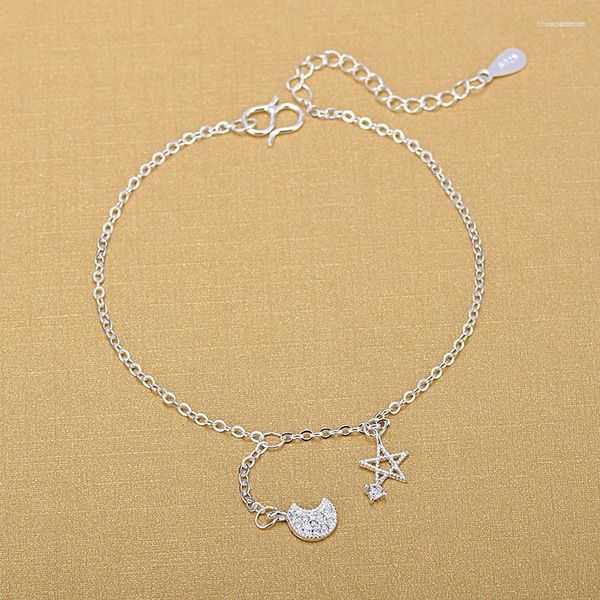 Lien Bracelets Argent Couleur Bijoux Étoile Lune Charme Cheville Pour Femmes Filles Ami Pied Pieds Nus Jambe