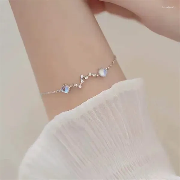 Pulseras de eslabones Color plata piedra lunar cuentas redondas pulsera con dijes brazalete para mujeres niñas joyería de boda Sl207