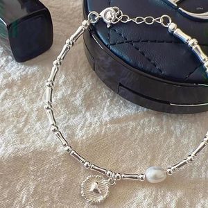 Link Armbanden Zilver Kleur Parels Bamboe Knopen Armband Ketting Voor Vrouwen Meisje Eenvoudige Koreaanse Sieraden Set Verjaardagscadeau Drop