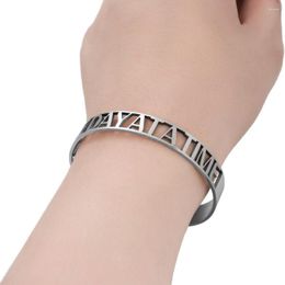 Link Armbanden Zilver Kleur Roestvrij Staal Open Bangle Letter EEN DAG TEGELIJK Voor Vrouwen Mannen Verstelbare Sieraden Gift