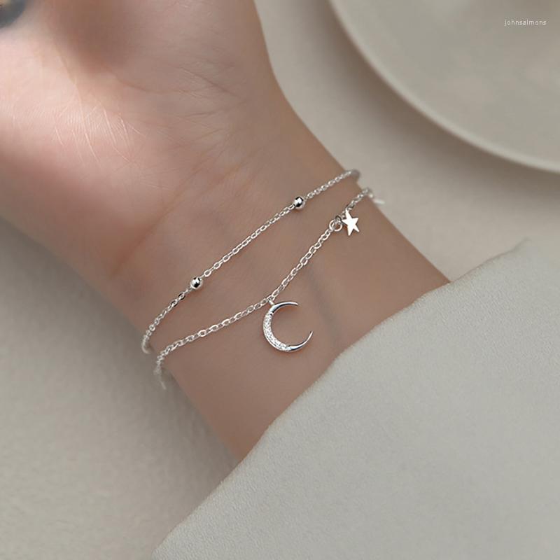 Link Bracelets Silver Color Star Moon Brcacelet Party Jewelry For Women Couples Summer Trendy Creative Holiday Accessories Gifts Wholesale
