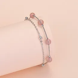Bracelets à maillons couleur argent fraise cristal pour femmes Double couche chaîne perles Bracelet 2023 bijoux de mode bijoux hawaïens