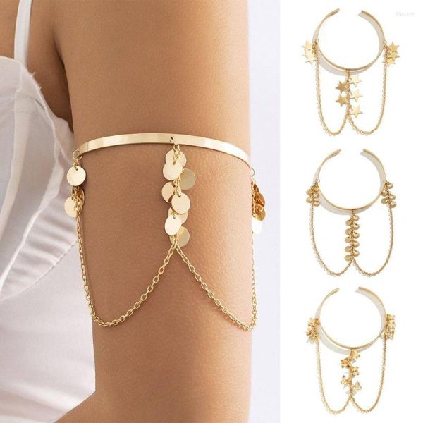 Pulseras de eslabones de plata y oro para mujeres y niñas, joyería de moda ajustable, pulsera para brazo, brazalete superior, brazalete minimalista, brazalete con borlas