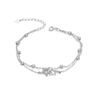 Bracelets à maillons plaqué argent pour femmes, breloque étoile, Double couche, incrustation de Zircon, accrocheur, fête, longueur réglable, cadeau romantique quotidien