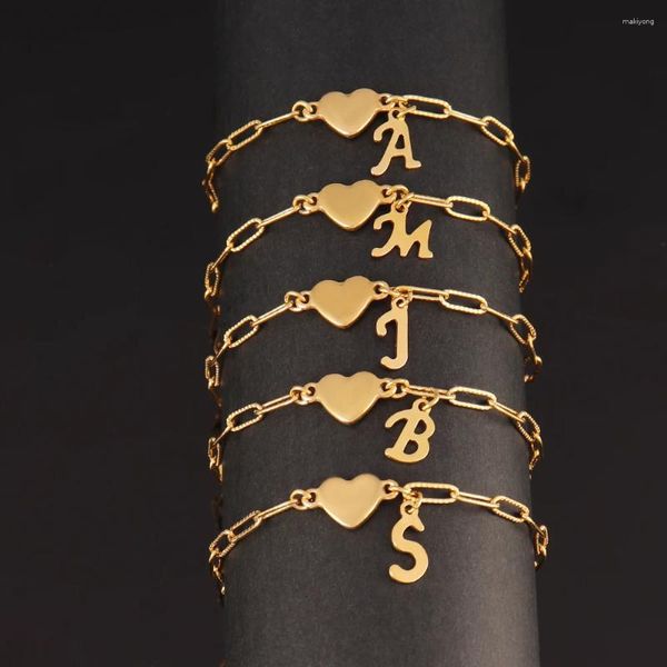 Bracelets de liaison simple 26 initiales lettre féminine bracelet chaîne en acier inoxydable pour coeur bijoux cadeaux en gros