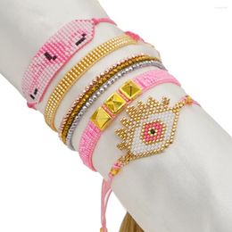 Bracelets à maillons pour femmes, Simple, mode, œil porte-bonheur, Style ethnique, perles de riz Miyuki, tissé à la main, flamant rose