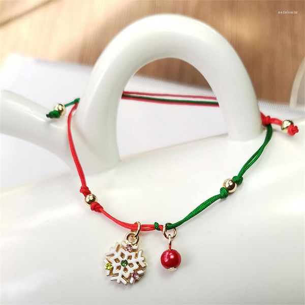 Bracelets à maillons simples tressés en corde rouge et verte pour femmes, thème de noël, flocon de neige, pendentif père noël Elk, bijoux cadeau d'année