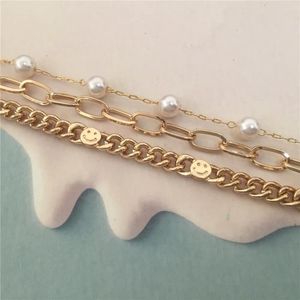 Bracelets de liaison Streetwear Simple Elegant Pearl Silver Color Perles chaîne pour femmes Goth sur le charme de la main Bijoux Kpop