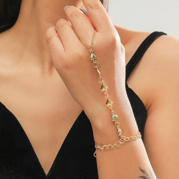Lien Bracelets Simple À La Mode Dames Or Couleur Métal Coeur Pendentifs Chaîne De Doigt Pour Les Femmes Parti Bijoux Accessoires Cadeaux