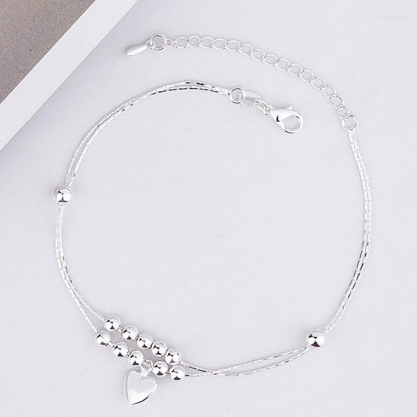 Pulseras de eslabones, pulsera de cuentas en forma de corazón de Metal de Corea del Sur, joyería elegante para fiesta de boda para mujer, joyería de moda para chica de aniversario