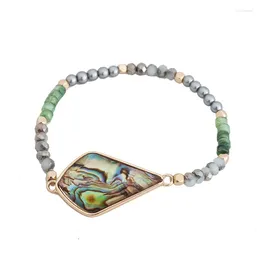 Bracelets à maillons SRCOI Bracelet en coquillage d'ormeau naturel fait à la main pour femmes cadeaux de plage d'été perles élastiques bijoux de mode à la main