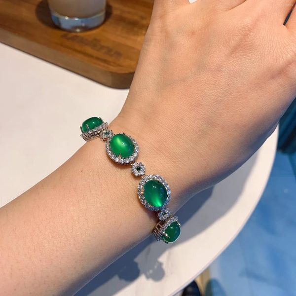 Link Bracelets Srjewelry Calcedony Jade Green Fluorescente Circular Regalos de cumpleaños femenino al por mayor