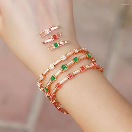 Bracelets à maillons empilables, couleur or Rose, rouge, vert, zircone cubique, Tennis pour femmes, bijoux de fête de fiançailles et de mariage