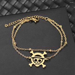 Bracelets de liaison anime en acier inoxydable pirate squelette de la chaîne pendentielle charms bracelet de perle multicouche pour femmes cadeaux bijoux une pièce