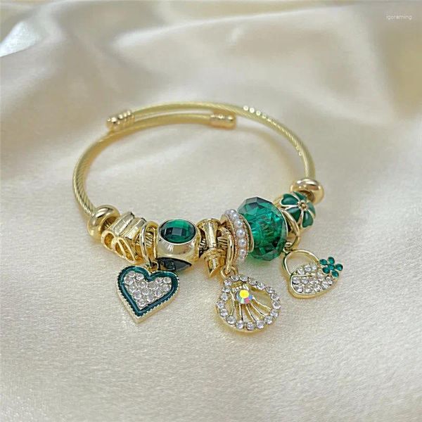Bracelets à maillons en acier inoxydable, perles en cristal Zircon, coquille d'amour Multiple, petit pendentif, Bracelet pour femmes, bijoux Boho