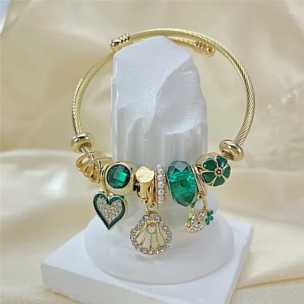 Bracelets à maillons en acier inoxydable pour femmes, perles en cristal et Zircon, multiples coquillages d'amour, petit pendentif, Bracelet Boho d'été