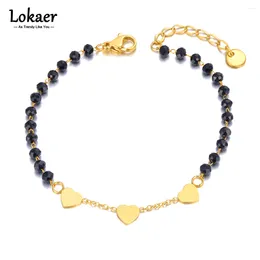 Bracelets de liaison en acier inoxydable Chaîne de cristal noir TRENDY 3PCS COEUR CHARM BRACELET POUR LES FILLES FILLES BRANSOLETKA B23030