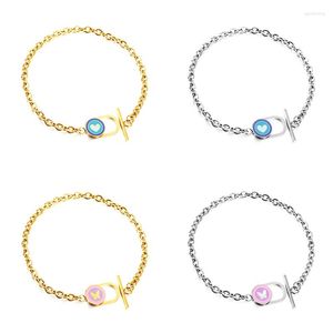 Pulseras de eslabones Pulsera colorida de acero inoxidable Corazón Mariposa Encantos Beacleets para mujeres Niñas Cadena cubana Joyería de moda Regalo