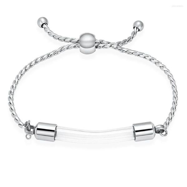 Pulseras de enlace Pulsera de cremación de acero inoxidable para cenizas - Brazalete de urna de tubo de vidrio transparente Joyería conmemorativa Hombres Mujeres