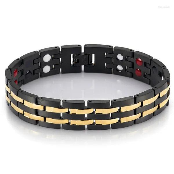 Lien Bracelets Acier Inoxydable Galvanoplastie Multicolore Double-rangée Aimant Hommes Large Bracelet 4 En 1 Santé Radiation