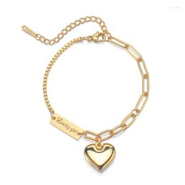 Link Armbanden Rvs Love Heart Charm Voor Vrouwen Geluk Meisje Bohemen Cross Chain Sieraden Trendy Gift Dubbellaags