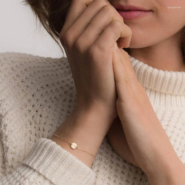 Bracelets à maillons en acier inoxydable, breloque initiale minimaliste personnalisée pour femmes porte-bonheur, bijoux réglables, cadeaux